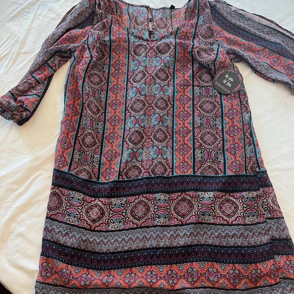 NWT Bebop Women's Large Boho Border Print Long Sleeve Dress
New